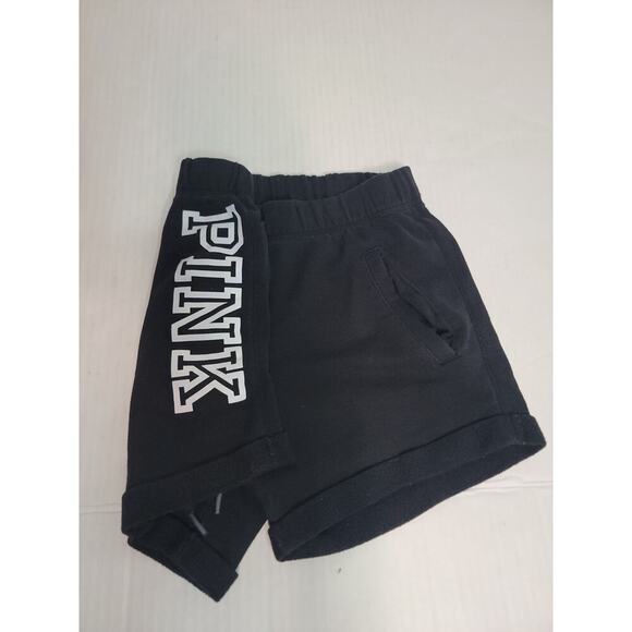 Victorias Secret Pink Sweat Shorts SZ XS Black Drawstring Pockets Logo Y2K - Picture 2 of 7